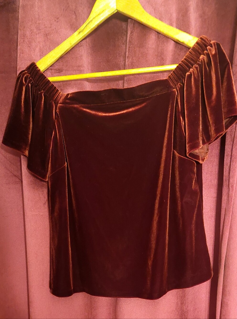 White House Black Market Velvet Off-the-Shoulder Top in Deep Wine